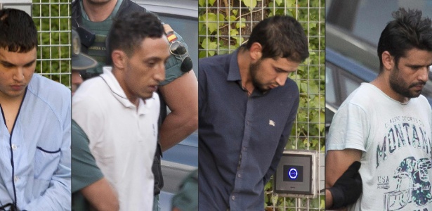 A partir da esquerda: Mohamed Houli Chemlal, Driss Oukabir, Salah El Karib e Mohamed Aallaa, suspeitos de envolvimento na célula terrorista que realizou os ataques em Barcelona e Cambrils - AFP