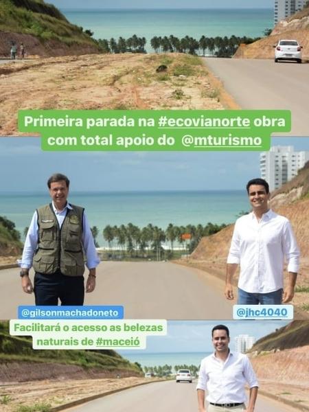Ministro Gilson Machado, JHC e o irmão durante visita a Maceió - Reprodução/Instagram - Reprodução/Instagram