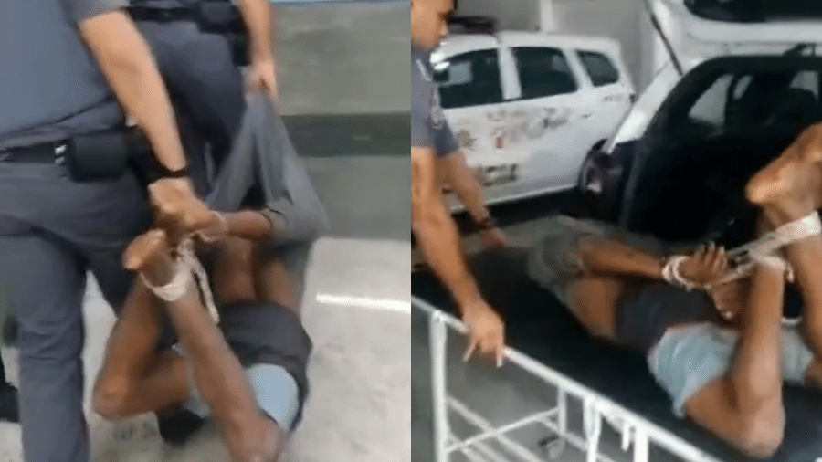 Homem foi amarrado por cordas por PMs em São Paulo