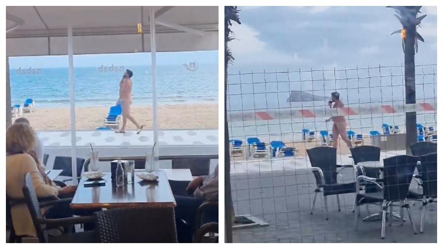 O homem surpreendeu os demais turistas da praia localizada em Benidorm, na Espanha - Reprodução