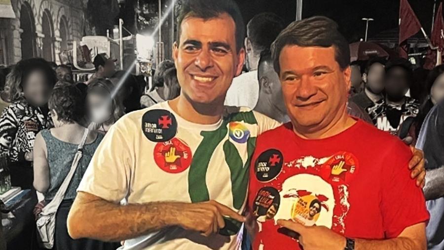 O ex-reitor da Uerj Ricardo Lodi (à dir.) e o candidato a deputado estadual Abílio Pedra em evento de campanha eleitoral no RJ - Divulgação/Reprodução