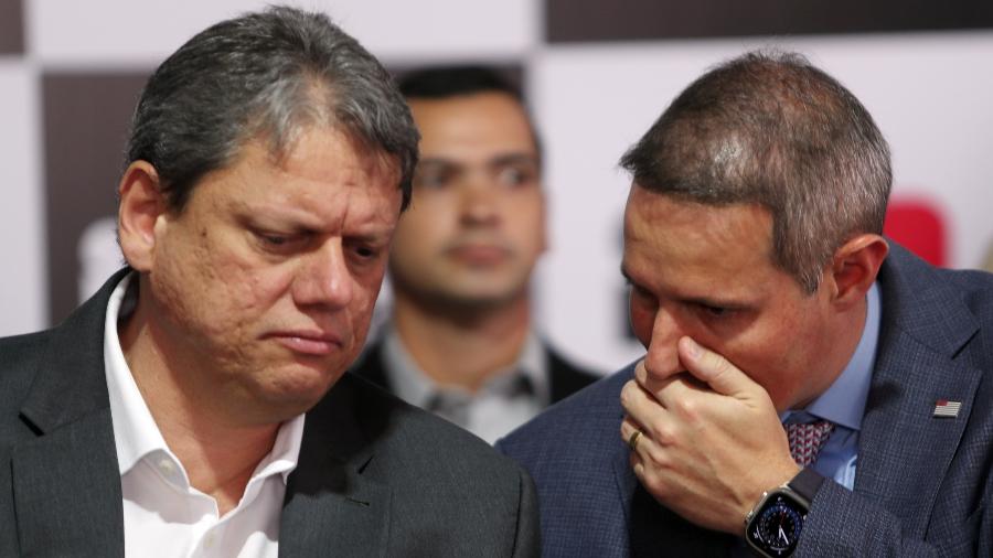 Governador de São Paulo, Tarcísio de Freitas (Republicanos), e seu secretário de Segurança Pública, Guilherme Derrite