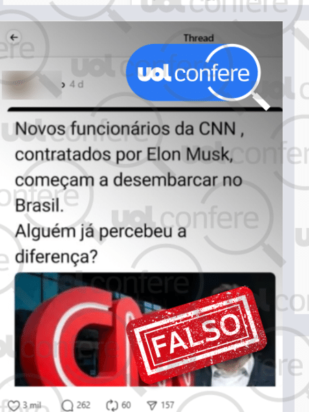 27.nov.2024 - CNN não tem novos funcionários contratados por Elon Musk, como sugere publicação desinformativa