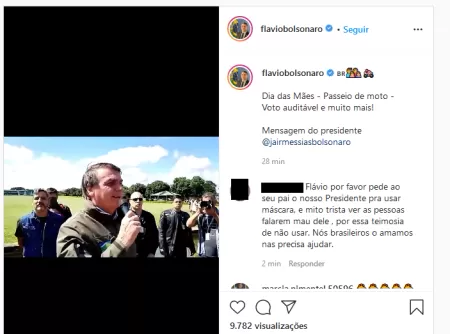 09.mai.2021 - Apoiadora do presidente reclama de "teimosia" de Bolsonaro por não usar máscara - Reprodução/Instagram/@flaviobolsonaro - Reprodução/Instagram/@flaviobolsonaro