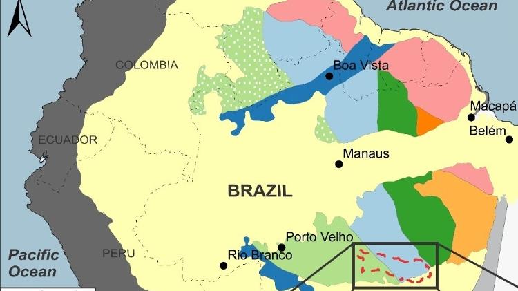 Região do Cráton Amazônico circulada 