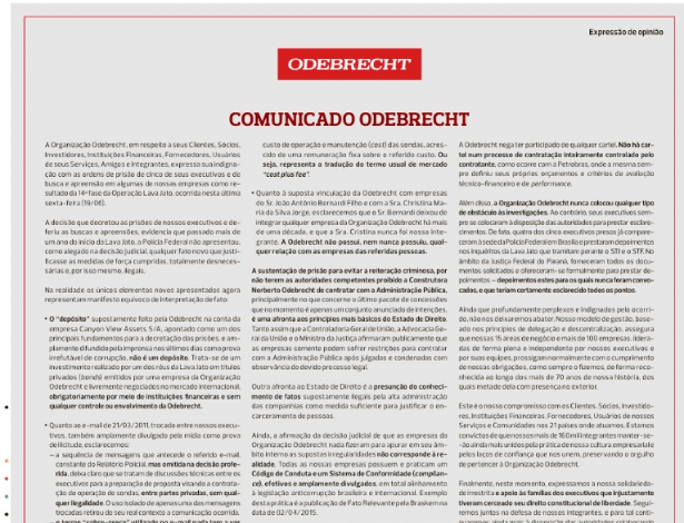 Odebrecht nega ter participado de cartel na Petrobras - Reprodução