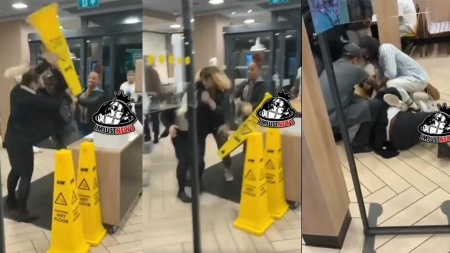 Cena da briga entre atendente e cliente em restaurante do McDonald"s no Reino Unido. - Reprodução/Redes Sociais