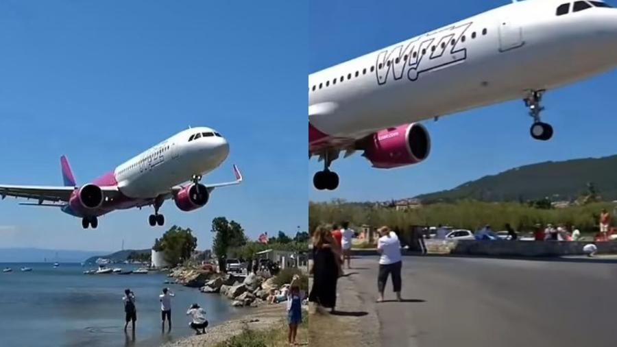 Aeronave Airbus A321neo da Wizz Air pousando em ilha na Grécia - Reprodução/Youtube