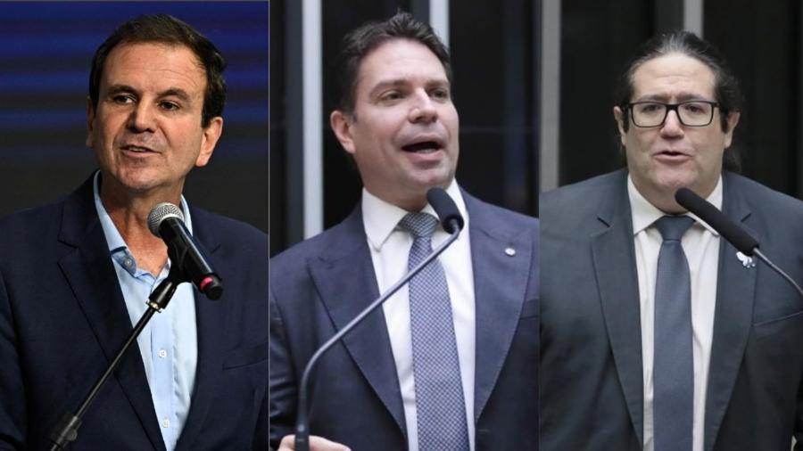 Da esquerda para a direita, os pré-candidatos à Prefeitura do Rio Eduardo Paes, Delegado Ramagem e Tarcísio Motta