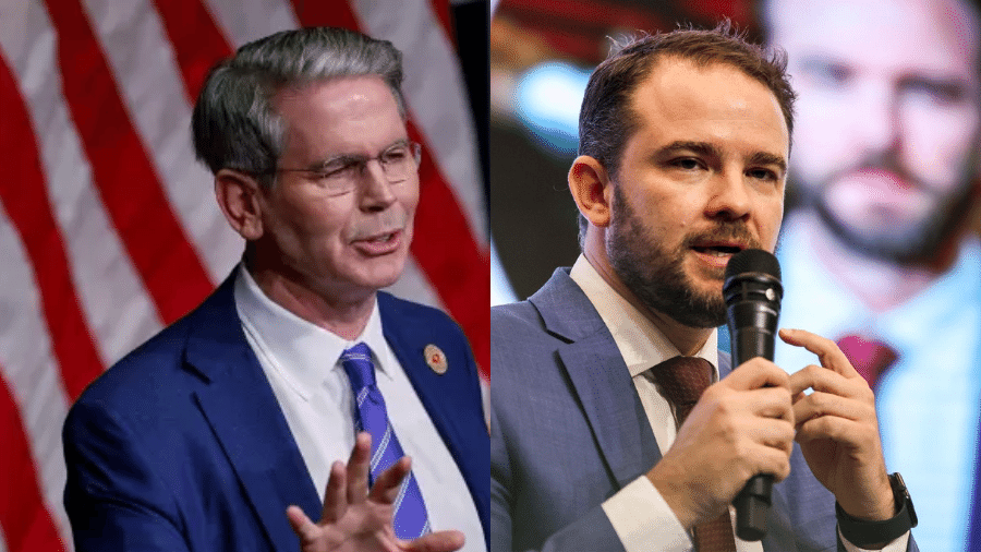 O ministro da Fazenda Dario Durigan (na imagem à direita) e o secretário do Tesouro dos Estados Unidos Scott Bessent (na imagem à esquerda) se reúnem em Paris para negociações entre os países