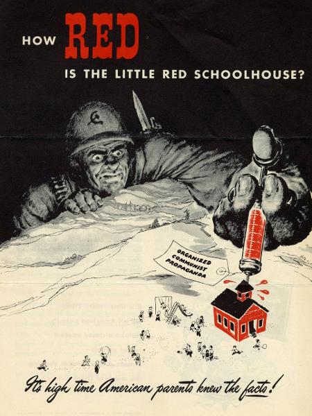 Parte de propaganda contra o perigo comunista nas escolas, publicado em um livreto nos EUA, em 1949 - Harold Taylor Papers via BBC