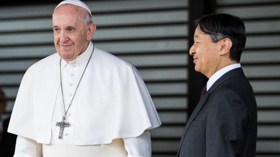 O papa Francisco se encontrou com o imperador Naruhito durante passagem pelo Japão - Behrouz MEHRI / AFP
