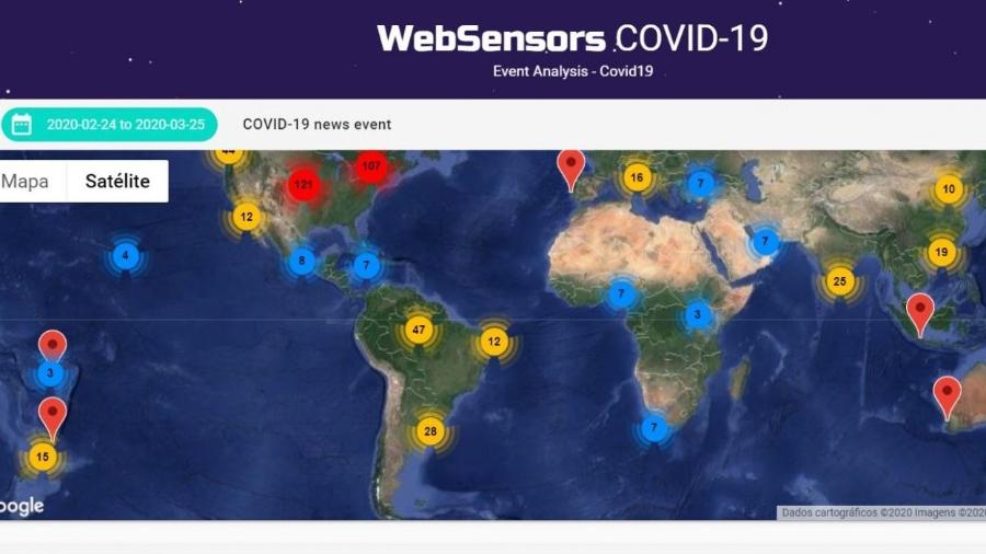 Interface do Websensors Analytics – Covid-19 - Reprodução/Websensors Analytics