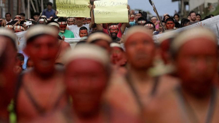 Indígenas protestam em Atalaia do Norte (AM) contra o desaparecimento de Bruno e Dom - Bruno Kelly/Reuters