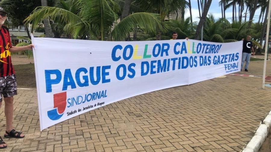 Protesto do Sindicato dos Jornalistas contra Collor na orla de Maceió no início de julho - Sindicato dos Jornalistas de Alagoas/Divulgação