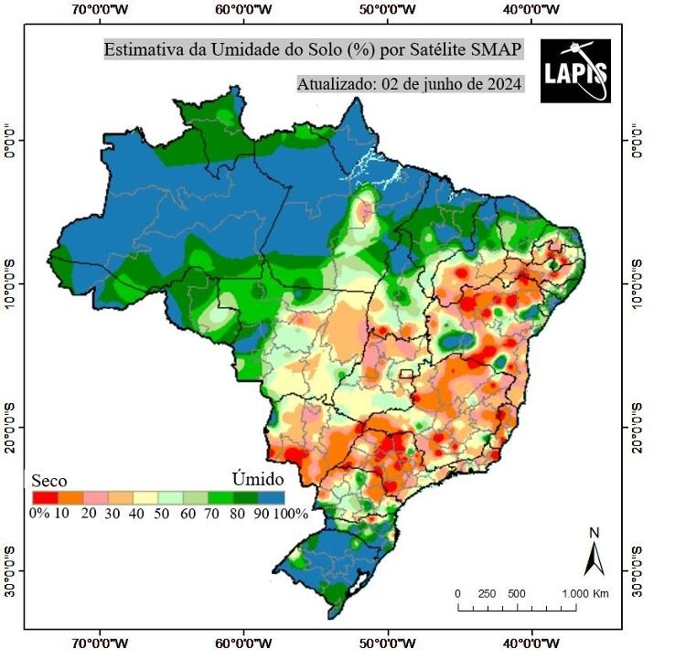 Mapa mostra parte do Pantanal com mais de um mês sem chuvas
