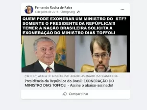 Gerente-geral do BB prega cassação de Toffoli e segue perfil Fora Lula