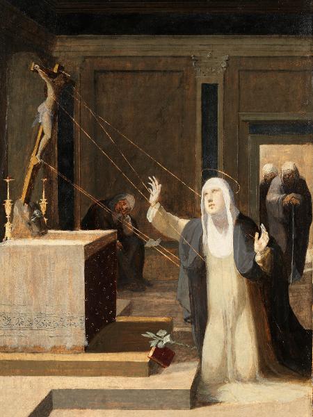 Catarina de Siena viveu diversos êxtases: estados de transe durante a oração, caracterizados por uma intensa união com Deus, onde ela se sentia "transportada" para um mundo espiritua Catarina de Siena viveu diversos êxtases: estados de transe durante a oração, caracterizados por uma intensa união com Deus, onde ela se sentia "transportada" para um mundo espiritua