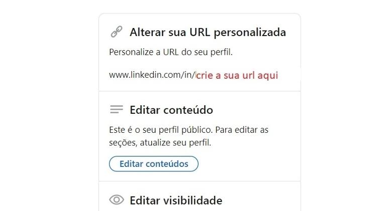 Personalizar URL no LinkedIn - Reprodução/Tilt - Reprodução/Tilt