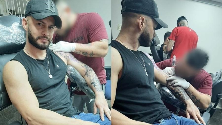 Esposa de David Luiz Porto Santos registrou momento em que ele fez tatuagem; ao todo, sessão durou oito horas - Arquivo pessoal
