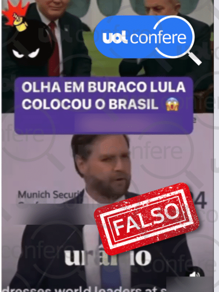 08.jul.2025 - Vídeo usa dublagem falsa para insinuar que Brasil forneceu urânio ao Irã 08.jul.2025 - Vídeo usa dublagem falsa para insinuar que Brasil forneceu urânio ao Irã