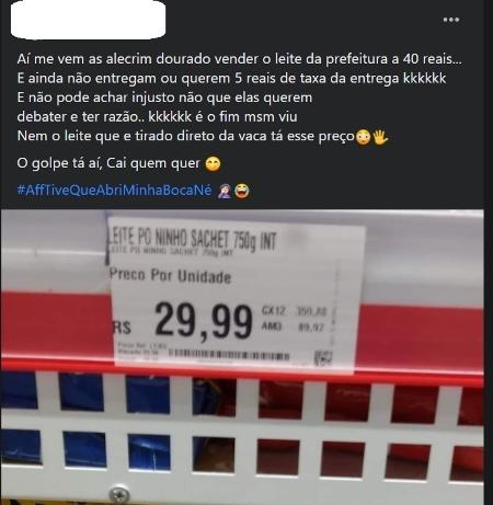 Comentário em grupo de venda de leite distribuído pela Prefeitura de São Paulo - Reprodução/Facebook - Reprodução/Facebook