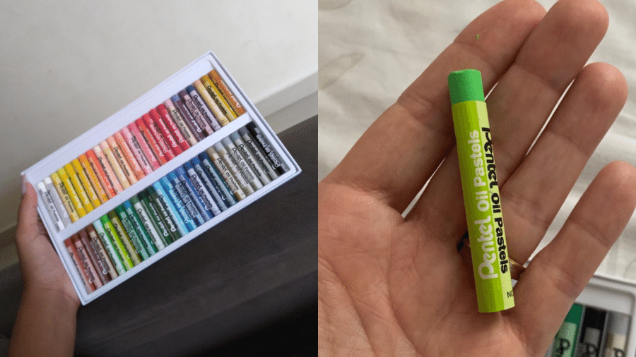 Este kit possui gizes em formato de bastão de pastel Este kit possui gizes em formato de bastão de pastel