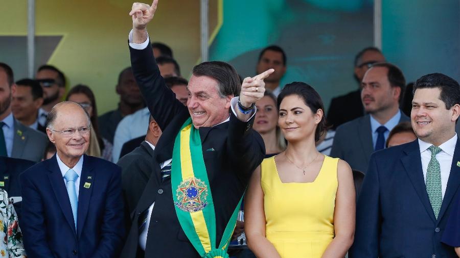 1.jan.2019 - Edir Macedo (à esq.) na cerimônia de posse de Jair Bolsonaro na Presidência da República  - Alan Santos/PR