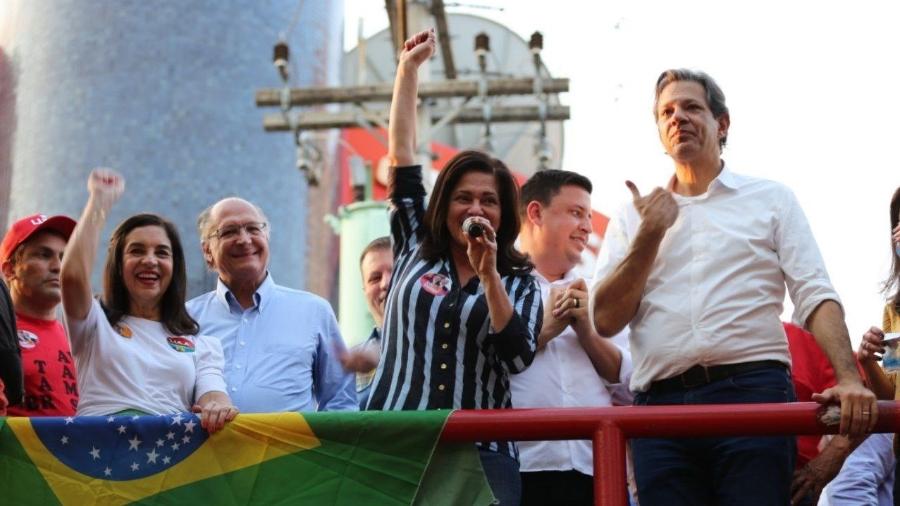 Lu Alckmin, Geraldo Alckmin, Lúcia França e Fernando Haddad em Sumaré (SP) - 8.set.2022 - Diogo Zacarias/Divulgação