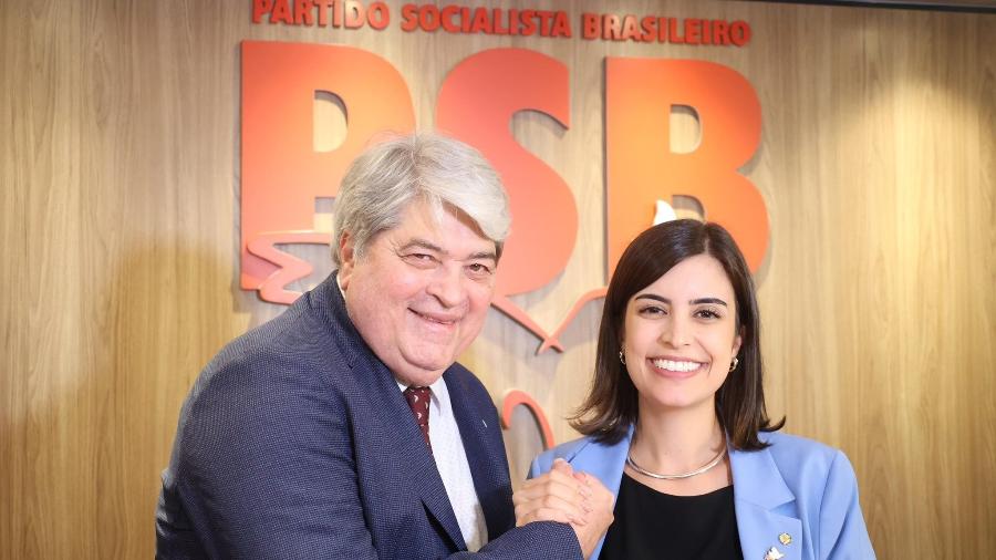Datena e a deputada Tabata Amaral na filiação do jornalista ao PSB, em dezembro