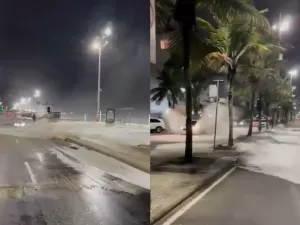 Ressaca deixa mar revolto e faz ondas invadirem avenida no Rio; veja vídeo