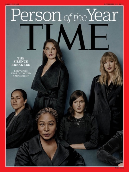 Na capa principal da revista "Time" estão cinco mulheres que simbolizam a campanha contra o assédio sexual: a atriz Ashley Judd, a cantora Taylor Swift, a lavradora Isabel Pascual (pseudônimo), a lobista Adama Iwu e a ex-engenheira do Uber Susan Fowler. - Reprodução TIME