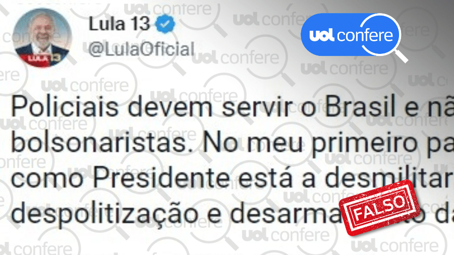 1.nov.2022 - Lula não defendeu desmilitarização das polícias - Arte/UOL sobre Reprodução