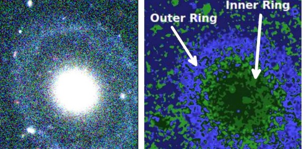 6.jan.2017 - Imagem da nova galáxia, com um núcleo e dois anéis - Ryan Beauchemin