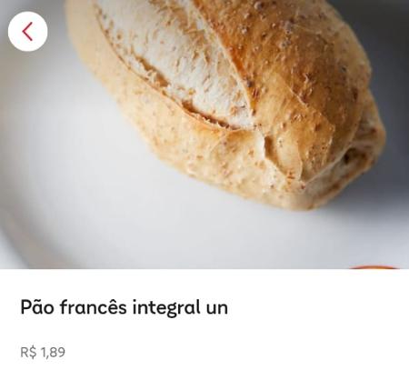 No iFood, o preço cobrado pela unidade do pão francês integral passa de R$ 1. Inmetro não especifica se regra sobre pesagem vale para apps - Reprodução/iFood - Reprodução/iFood