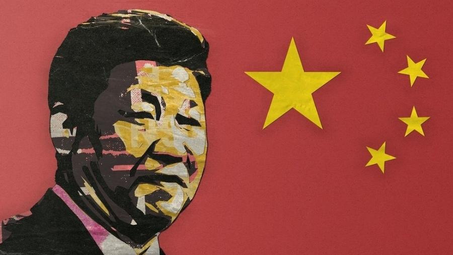 Ilustração de Xi Jinping e elementos da bandeira chinesa - BBC