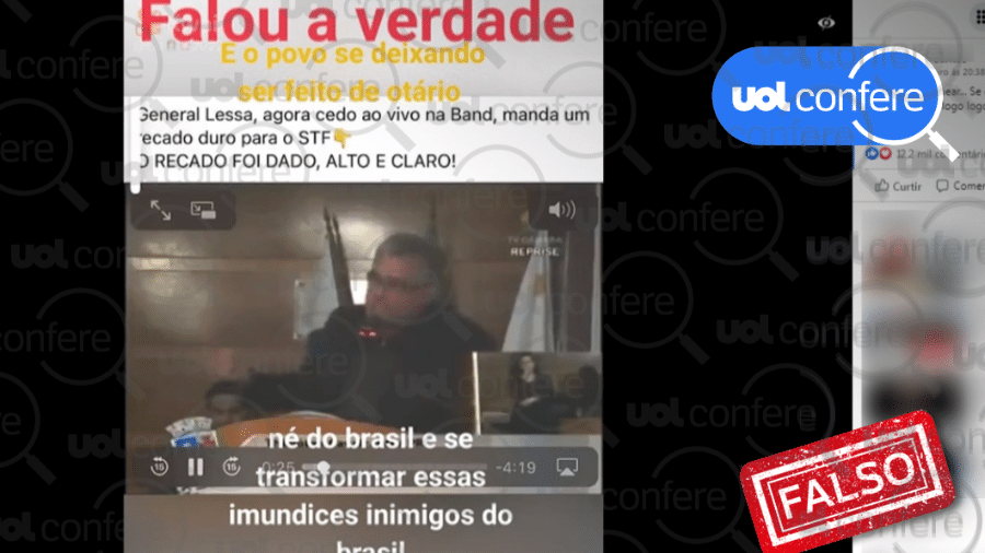 12.jan.2023 - Homem que defende "estado de guerra" em vídeo não é general do Exército - Arte/UOL sobre Reprodução Facebook