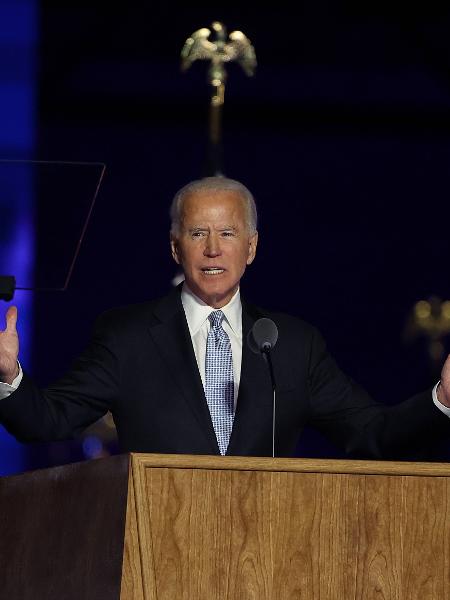O presidente eleito dos EUA, Joe Biden, discursa em Wilmington, Delaware - Tasos Katopodis/Getty Images