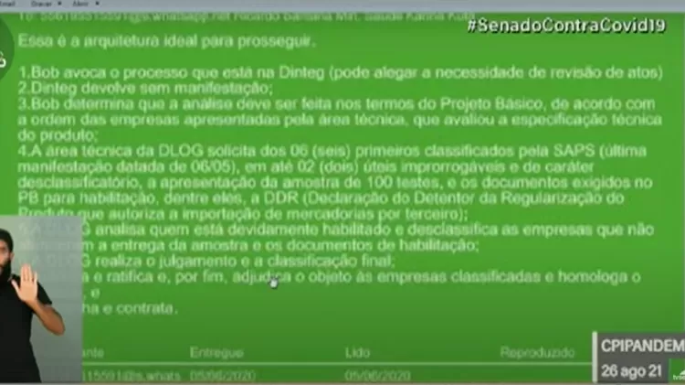 Reprodução de mensagem atribuída a Marconny Albernaz e José Ricardo Santana revelada na CPI da Covid - Reprodução - Reprodução