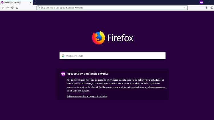 Navegação anônima - Firefox - Reprodução - Reprodução
