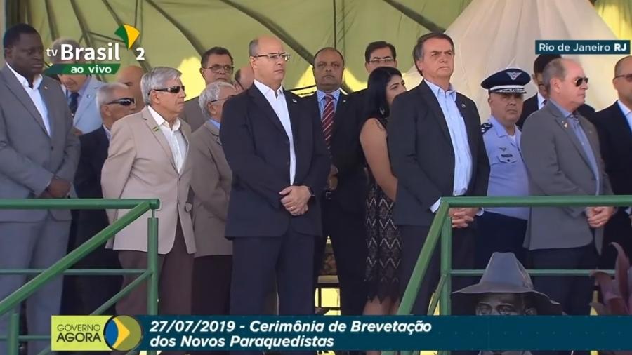Presidente Jair Bolsonaro participou de formatura de paraquedistas, no Rio de Janeiro, ao lado do governador Wilson Witzel - 27.jul.2019 - Reprodução
