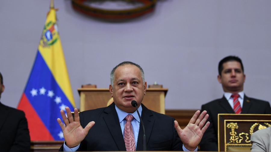 8.jan.2020 - Discurso de Diosdado Cabello para a imprensa - Yuri Cortez / AFP