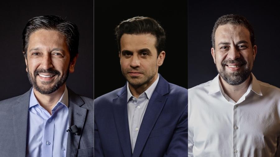 Da esquerda para a direita: Ricardo Nunes, Pablo Marçal e Guilherme Boulos - Mariana Pekin e Daniela Toviansky/UOL