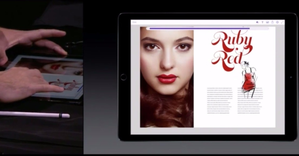 9.set.2015 - A Apple anunciou um iPad maior em sua conferência anual no auditório do Bill Graham Civic, em San Francisco, Califórnia (EUA). Como descreveu Tim Cook, a nova versão é a 
