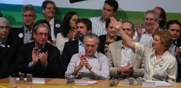 A senadora Marta Suplicy em evento de filiação ao PMDB, em setembro, ao lado do vice-presidente Michel Temer e do presidente da Câmara, Eduardo Cunha - Jorge Araújo/Folhapress