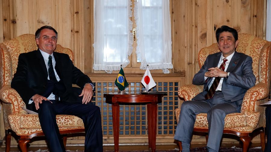 23.jan.2019 - O presidente Jair Bolsonaro teve uma reunião bilateral com o Primeiro-Ministro do Japão, Shinzo Abe - Alan Santos/PR