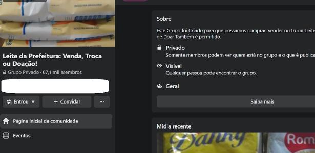 Grupo no Facebook que reúne vendedores de leite em pó dado pela Prefeitura de São Paulo