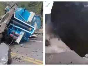 Vídeo: Rocha gigante se desprende e esmaga caminhões em rodovia no Peru