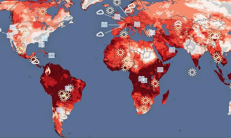Mapa de eventos extremos pelo mundo 