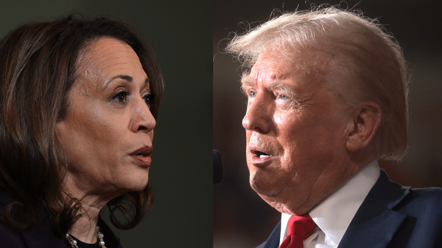 Os candidatos Kamala Harris (esq.), do Partido Democrata,  e Donald Trump, do Partido Republicano; campanha presidencial deste ano tem gerado declarações curiosas